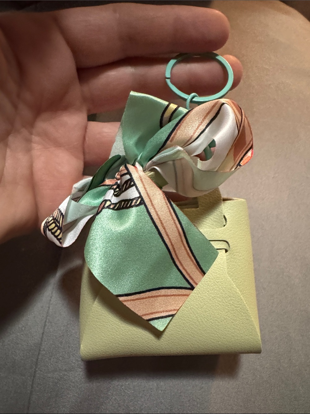 NWOT Pastel Green Mini Bag Charm with Silk Bow Keyring
